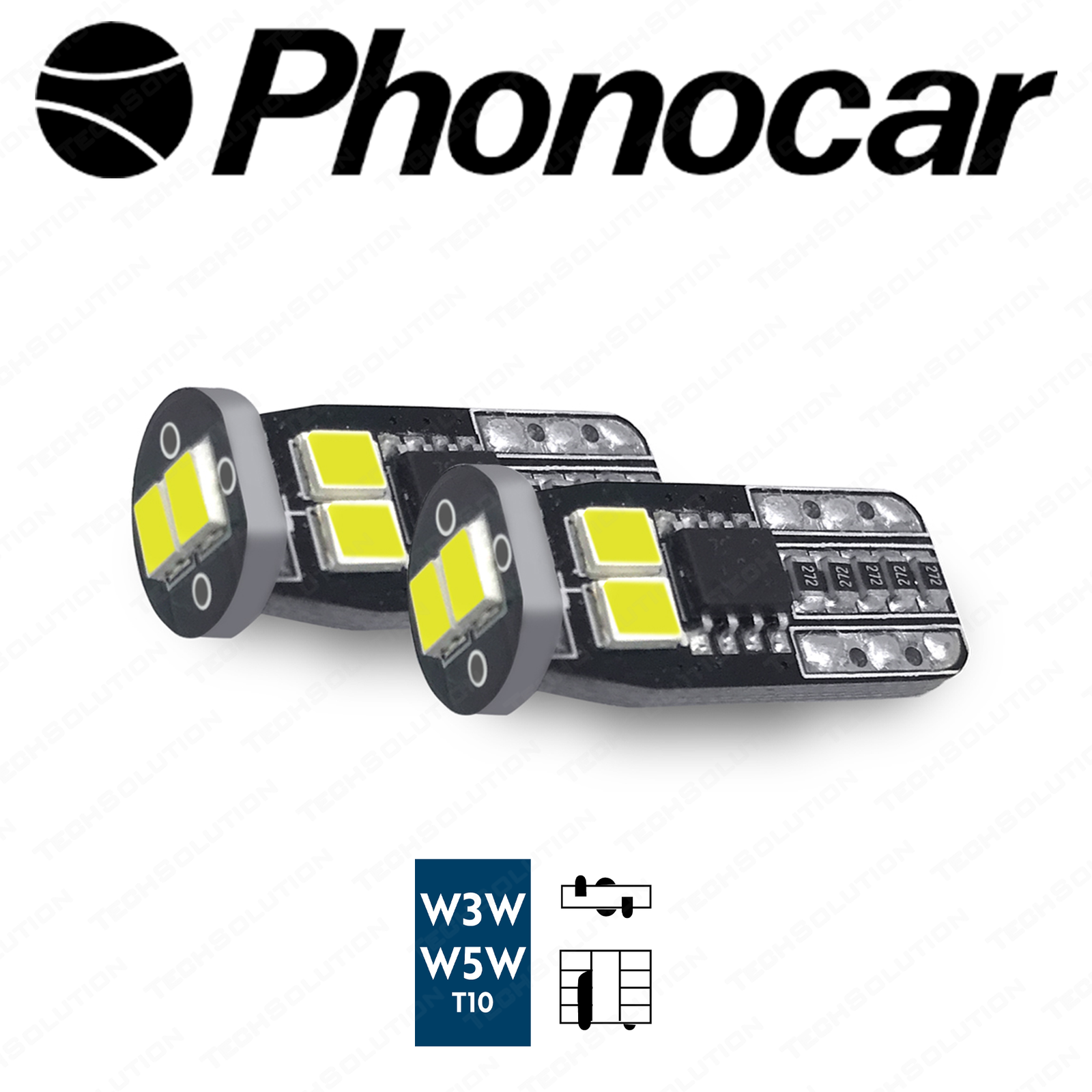 2pcs 9 LED CANBUS T10 W5W L9 Bulbs – White, Error Free, 12V